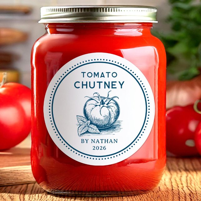 Custom colours tomato chutney canning classic round sticker (Creator Uploaded)