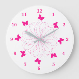 Custom Colours Wall Clock Pink Butterflies - Heart
