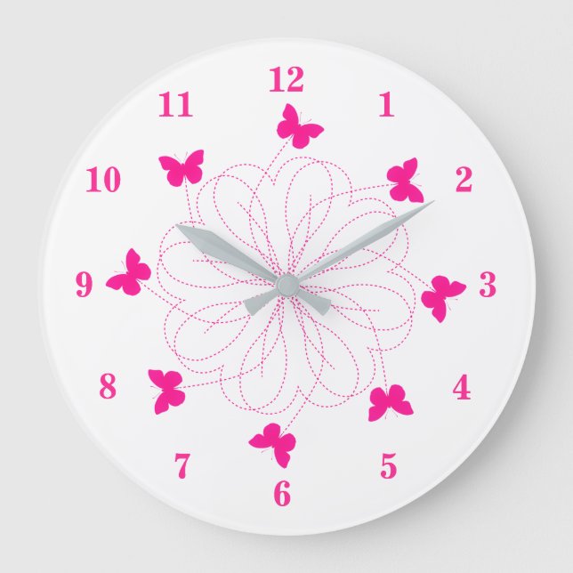 Custom Colours Wall Clock Pink Butterflies - Heart (Front)