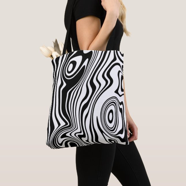 Custom Colours Waves Black White Tote Bag Choose (Close Up)