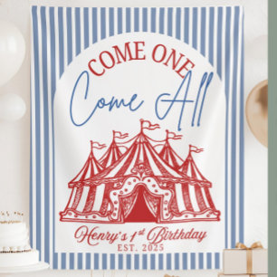 Custom Come ONE Come All Banner for Circus 1st Bir Tapestry