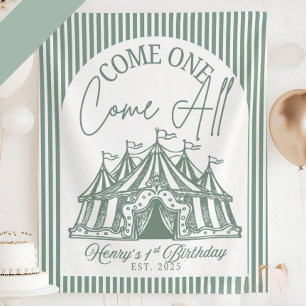 Custom Come ONE Come All Banner for Circus 1st Bir Tapestry