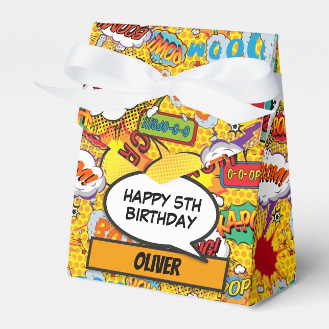 Custom Comic Book Superhero Birthday Party Favor Box (Front Side)
