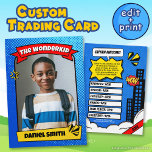 Custom Comic Trading Card for Kids Smart Fun Gifts<br><div class="desc">Meet Captain Awesome, the superhero who’s as kind as he is talented! This custom trading card celebrates Danny’s unstoppable enthusiasm and bright spirit. Whether he’s making everyone smile at home or scoring big at school, Captain Awesome never gives up and always shines. Packed with real stats and a fun achievement,...</div>