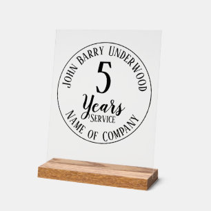 Custom Company 5 Years Long Service Commemorative Acrylic Sign