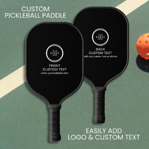 Custom Company Business Logo And Text Simple Black Pickleball Paddle
