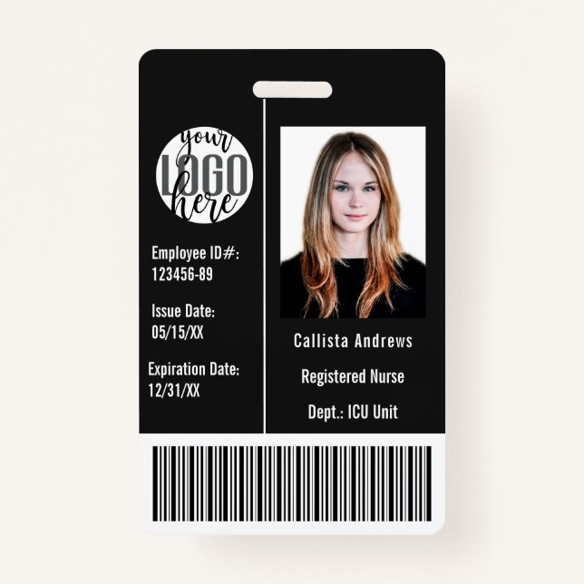 Custom Company Employee Photo Name Barcode Logo ID Badge (Front)