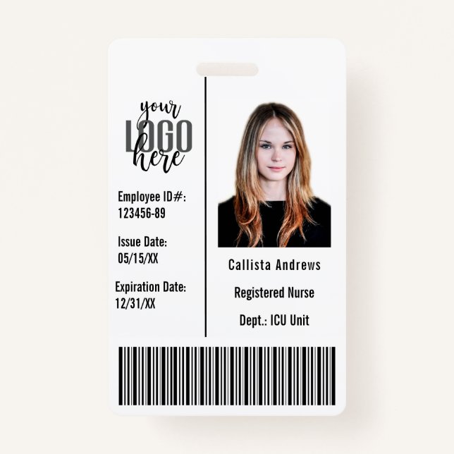 Custom Company Employee Photo Name Barcode Logo ID Badge (Front)