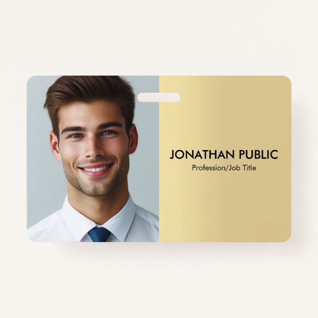 Custom Company Employee Photo Template Faux Gold Badge (Front)