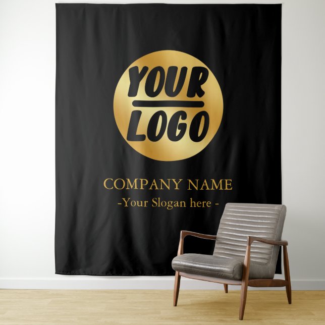 Custom Company golden Logo Backdrop For Events Tapestry (In Situ)