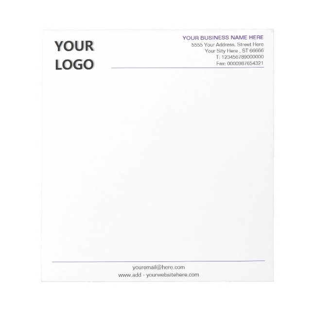 Custom Company Logo Addres Info Business Notepad (Front)