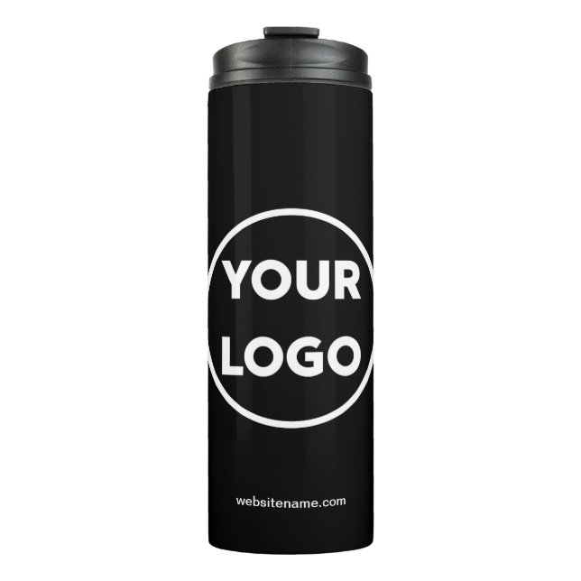 Custom Company Logo and Business Website Black Thermal Tumbler (Front)