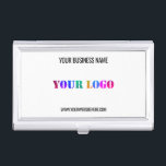 Custom Company Logo and Text Business Card Case<br><div class="desc">Custom Font and Colours - Business Card Cases with Logo Name Website Promotional Personalized Company Office Promotion Business or Personal Customizable Colours and Text Modern Business Card Case Gift - Add Your Logo - Image - Photo / Name - Company / Website or E-mail or Phone - Contact Information /...</div>