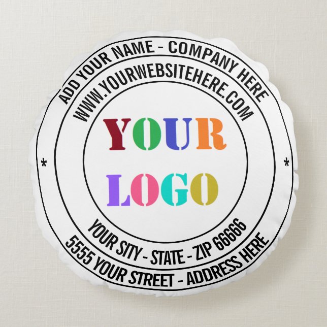 Custom Company Logo and Text Business Round Pillow (Front)