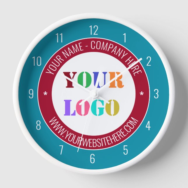 Custom Company Logo and Text Clock - Your Colours (Front)