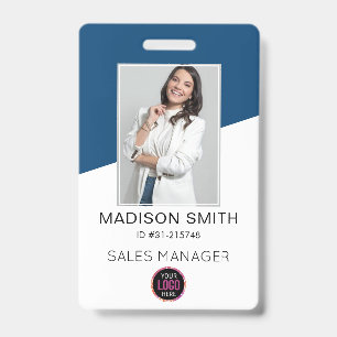 Custom Company Logo Bar Code Employee Photo Badge