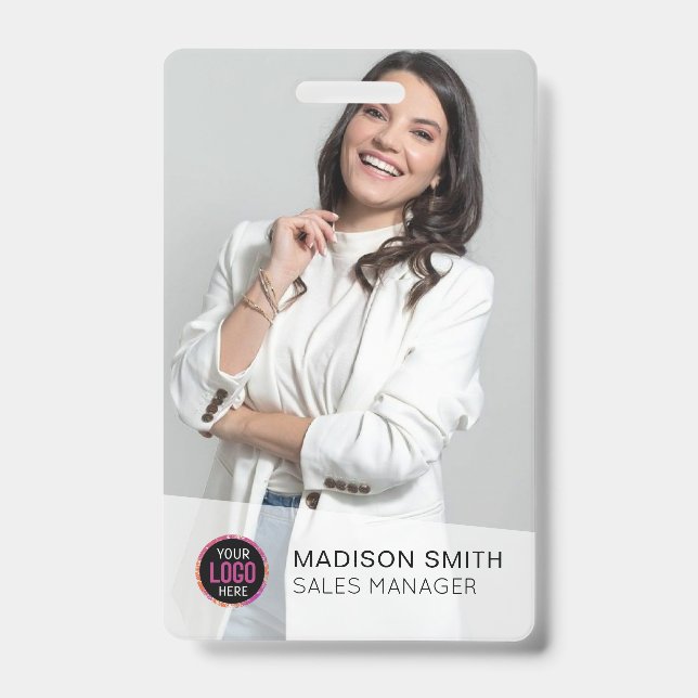 Custom Company Logo Bar Code Employee Photo Badge (Front)