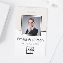 Custom Company Logo Bar Code Employee Photo Beige