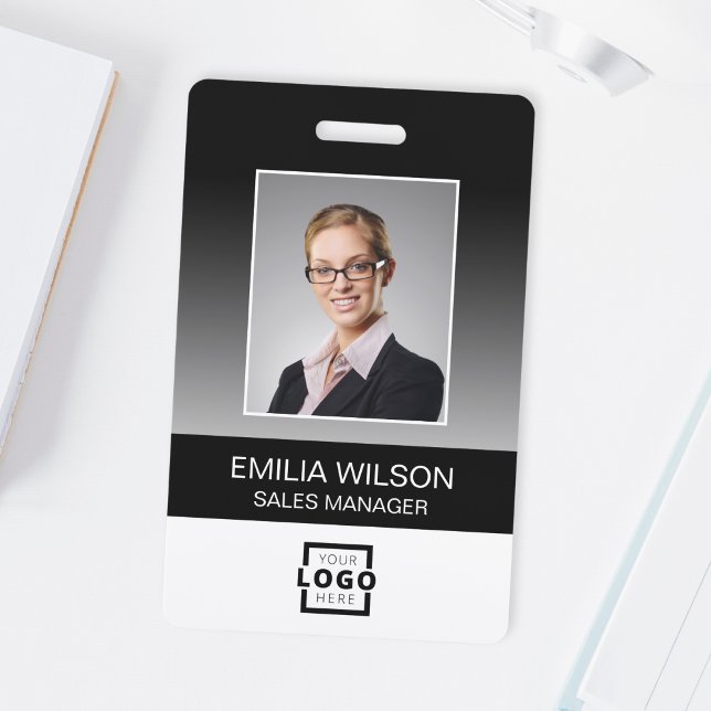 Custom Company Logo Bar Code Employee Photo Black Badge (Creator Uploaded)