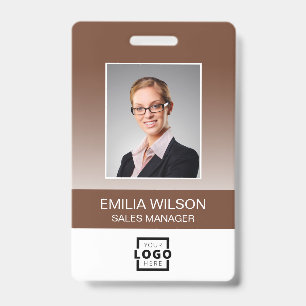 Custom Company Logo Bar Code Employee Photo Brown Badge