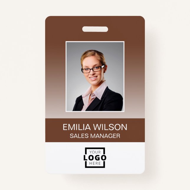 Custom Company Logo Bar Code Employee Photo Brown Badge (Front)