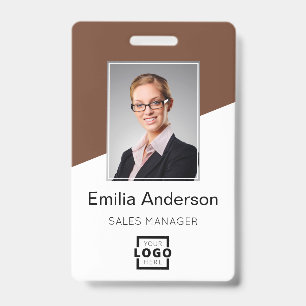 Custom Company Logo Bar Code Employee Photo Brown Badge