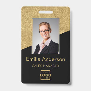 Custom Company Logo Bar Code Employee Photo Gold Badge