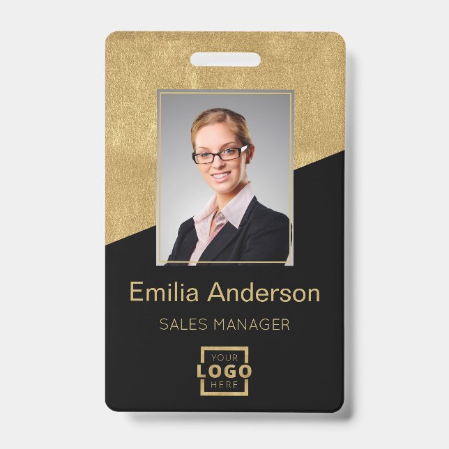 Custom Company Logo Bar Code Employee Photo Gold Badge (Front)