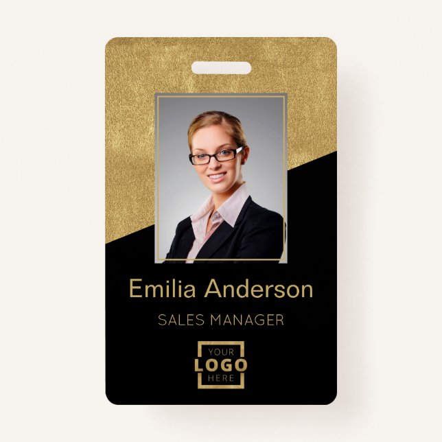 Custom Company Logo Bar Code Employee Photo Gold Badge (Front)