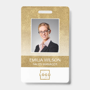 Custom Company Logo Bar Code Employee Photo Gold Badge