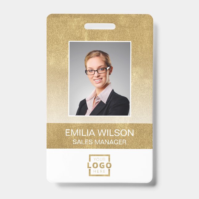 Custom Company Logo Bar Code Employee Photo Gold Badge (Front)