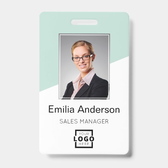 Custom Company Logo Bar Code Employee Photo Mint Badge (Front)