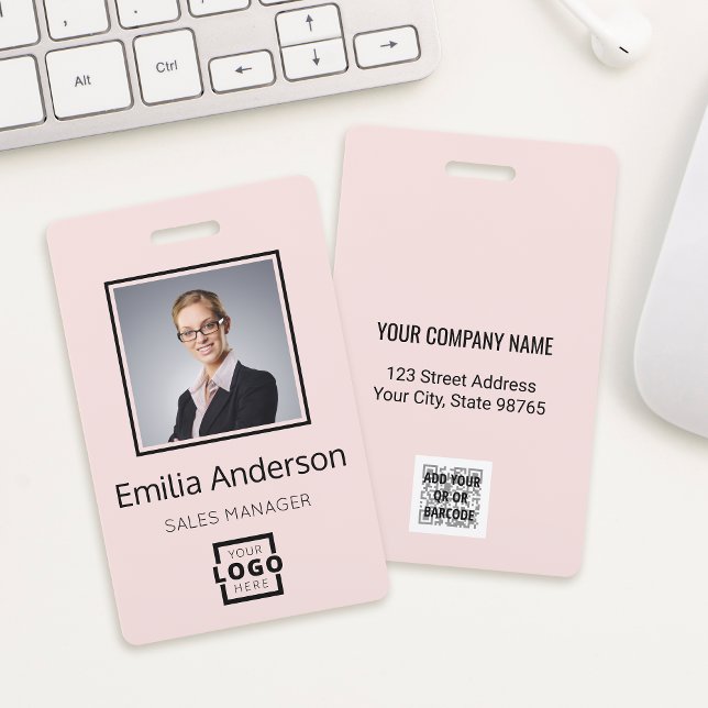 Custom Company Logo Bar Code Employee Photo Pink Badge (Creator Uploaded)