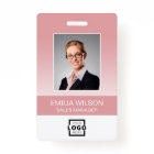 Custom Company Logo Bar Code Employee Photo Pink