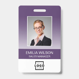 Custom Company Logo Bar Code Employee Photo Purple Badge
