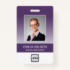 Custom Company Logo Bar Code Employee Photo Purple