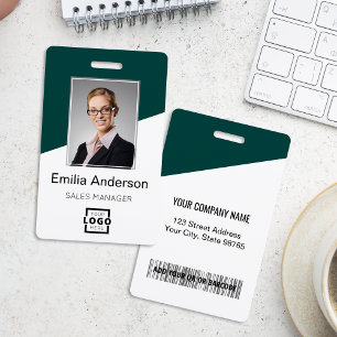 Custom Company Logo Barcode Employee Photo Emerald Badge