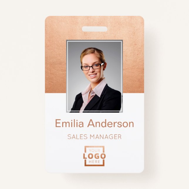 Custom Company Logo Basic Bar Code Employee Photo Badge (Front)