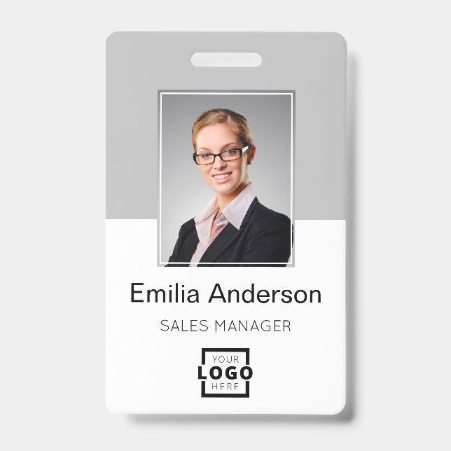 Custom Company Logo Basic Bar Code Employee Photo Badge (Front)