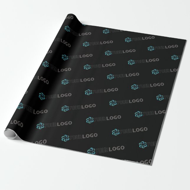 Custom company logo branded business gifts black wrapping paper (Unrolled)