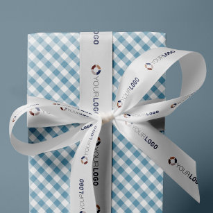 Custom company logo branded business gifts white satin ribbon