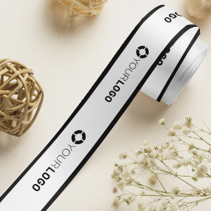 Custom company logo branded business gifts white satin ribbon