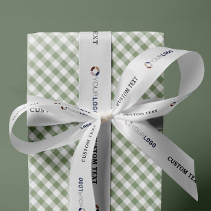 Custom company logo branded business gifts white satin ribbon