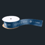 Custom company logo branded Christmas teal blue Satin Ribbon<br><div class="desc">Custom your own branded ribbon with modern merry Christmas script and company logo on color editable teal blue background,  great Christmas gift wrapping ideas for business. No minimum order quantity and no setup fee. 
Select "Click to customize further" to adjust the color of background.</div>