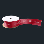 Custom company logo branded gifts Christmas red Satin Ribbon<br><div class="desc">Custom your own branded ribbon with modern merry Christmas script and company logo on color editable red background,  great Christmas gift wrapping ideas for business. No minimum order quantity and no setup fee. 
Select "Click to customize further" to adjust the color of background or Merry Christmas script.</div>