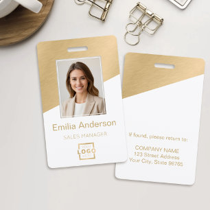 Custom Company Logo Employee Photo Brushed Gold Badge