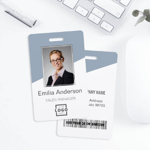 Custom Company Logo Employee Photo Dusty Blue Badge