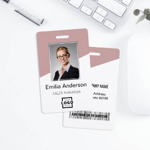 Custom Company Logo Employee Photo Dusty Rose Badge