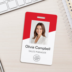 Custom Company Logo Employee Photo Red Badge