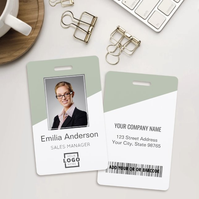 Custom Company Logo Employee Photo Sage Green Badge (Creator Uploaded)
